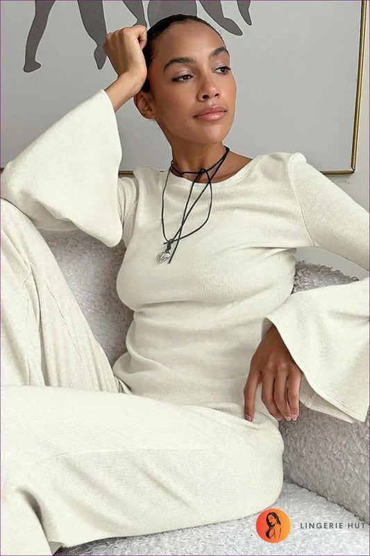 Knit co Ord Set with Wide-leg Trousers - Effortless Sophistication - Lingerie Hut - All Season • Casual • Evening Wear