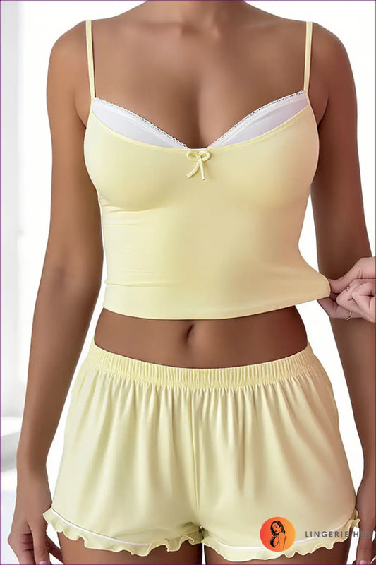 Knit Loungewear Set with Ruched Details - Elevated Off-duty Comfort - s / Yellow - Lingerie Hut - All Season • Casual