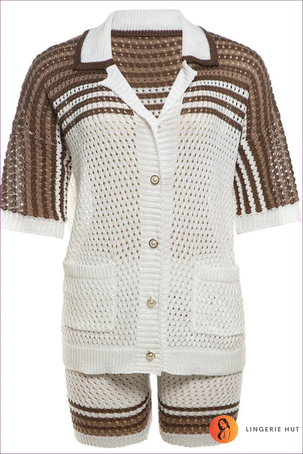 Striped Knit co Ord Set - Effortless Everyday Cool - Xs / Brown - Lingerie Hut - All Season • Casual • Cotton