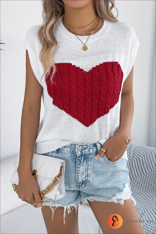 Knit Heart Motif Top - Everyday Romantic Revival - s / White - Lingerie Hut - All Season • Casual • Cotton • Glamour