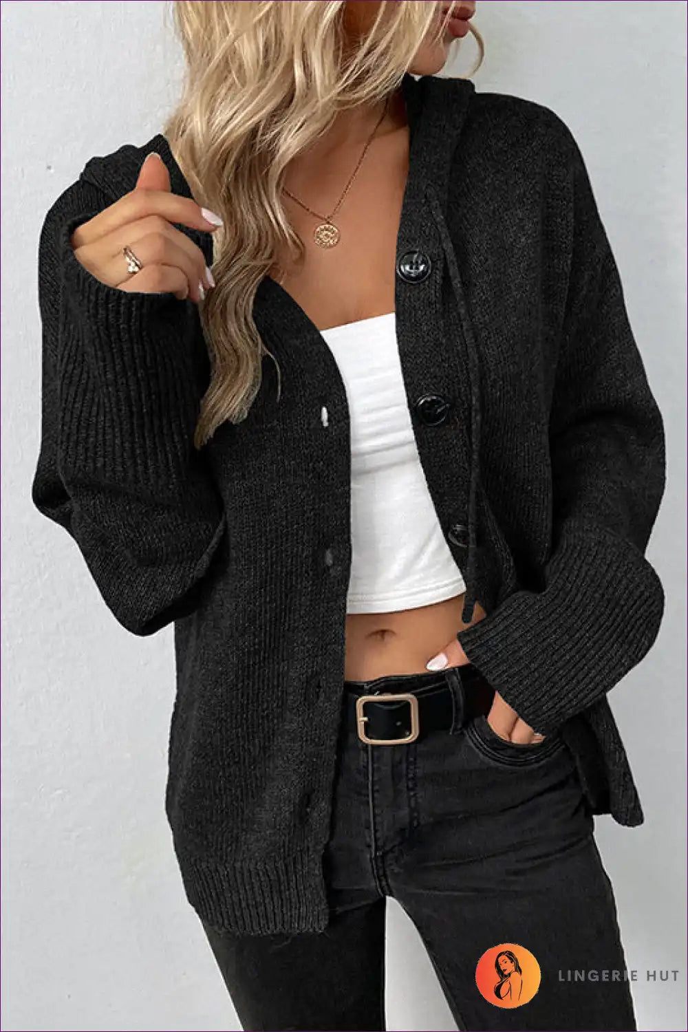 Stay Warm And Stylish With Our Knitted Button Up Hooded Cardigan. Soft Wool Blend, Cable Knit Design, Timeless