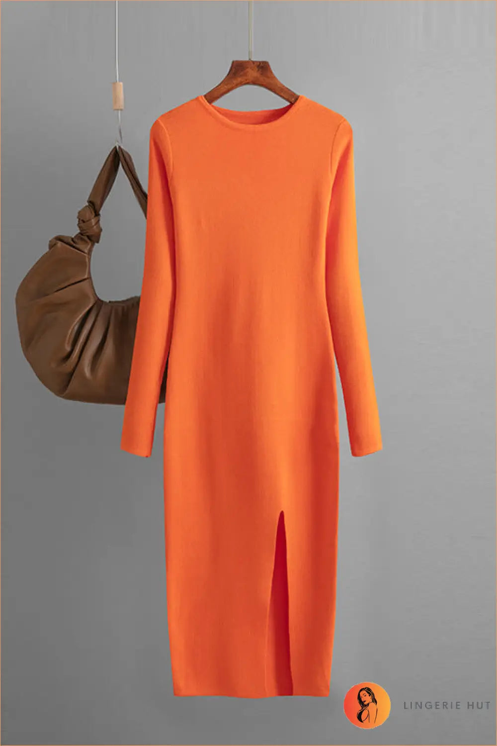Knitted Midi Dress with Front Slit - Effortless Elegance - one Size / Orange - Dresses - Lingerie Hut - All Season
