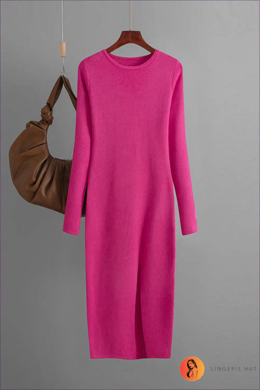 Knitted Midi Dress with Front Slit - Effortless Elegance - Dresses - Lingerie Hut - All Season • Bodycon • Casual