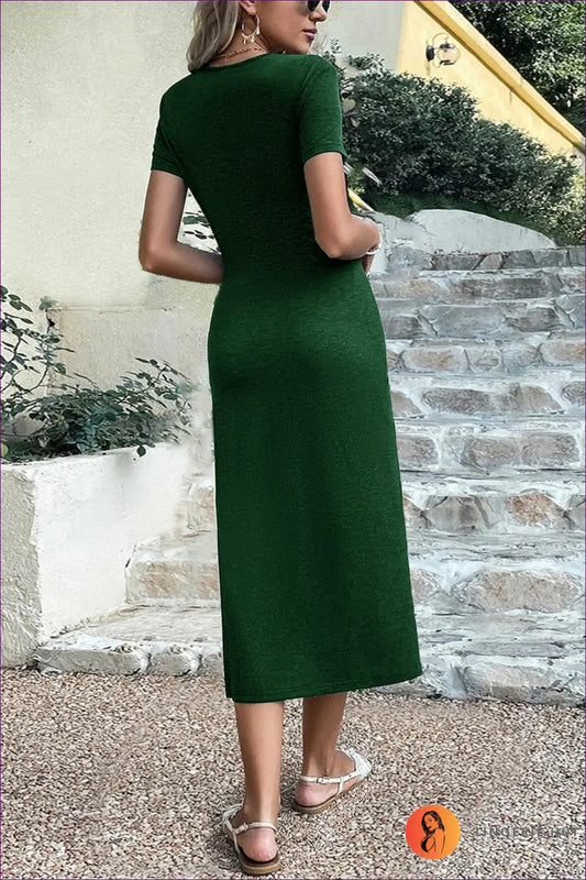 Knot Detail Midi Wrap Dress with Split Hem - Effortless Elegance - Dresses - Lingerie Hut - A-line • Casual • Everyday