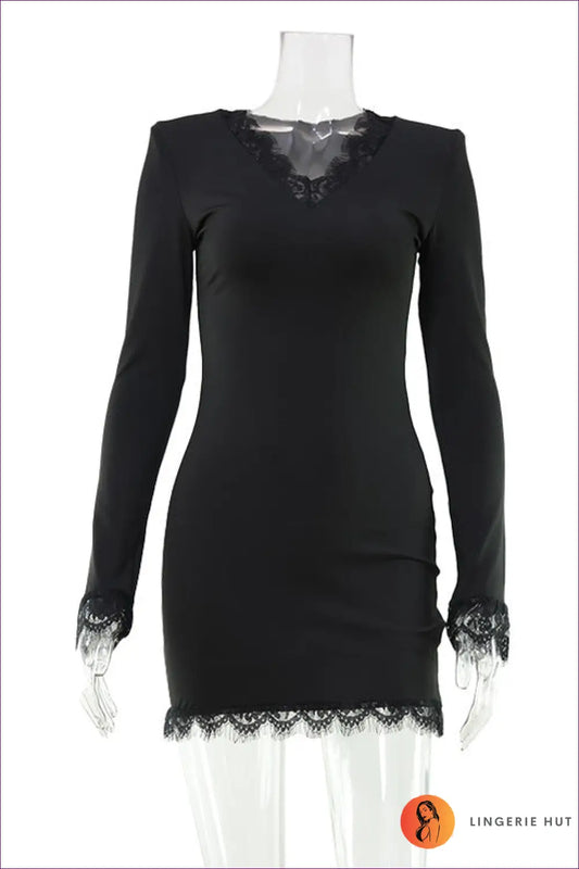 Lace Bodycon Mini Dress - Effortlessly Polished Days - s / Black - Dresses - Lingerie Hut - Autumn • Casual • Everyday