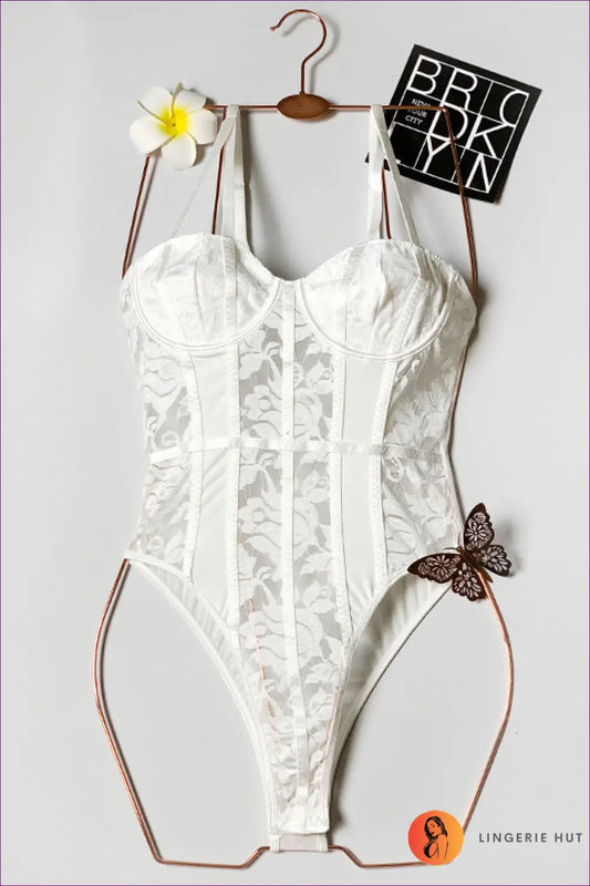 Lace Bodysuit with Sheer Panels - Worth a Second Look - Xs / White - Lingerie - Hut - All Season • Boudoir • Clubwear
