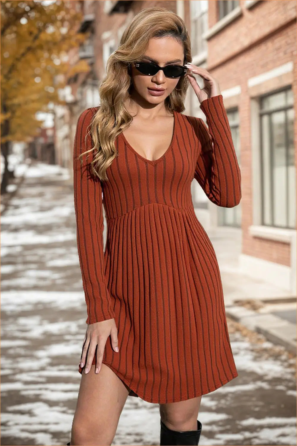 Long Sleeve Striped Mini Dress - Bra Set - Date Night • Everyday • Lace • Satin - Lingerie Hut