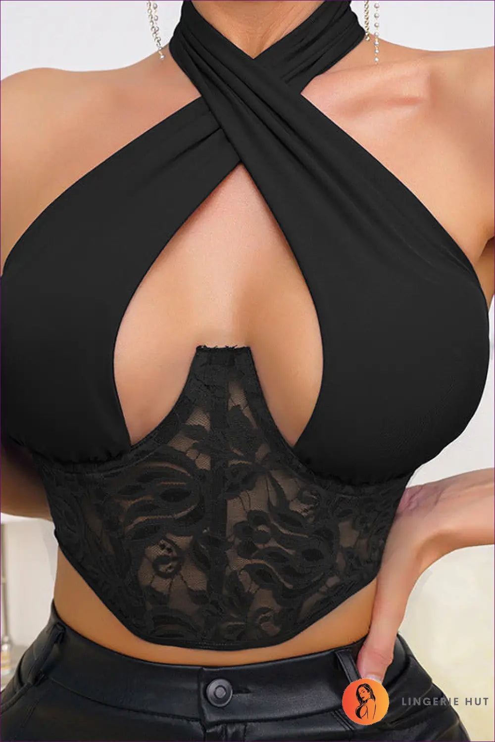 Lace Halter Corset with Cutout Detail - Summer Evenings Sorted - s / Black - Shirts & Tops - Lingerie Hut - Boudoir