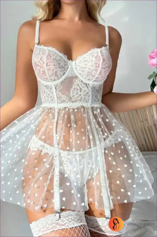Lace Mesh Mini Babydoll Set - Effortlessly Romantic Evenings - Lingerie Hut - All Season • Boudoir • Garter • Honeymoon