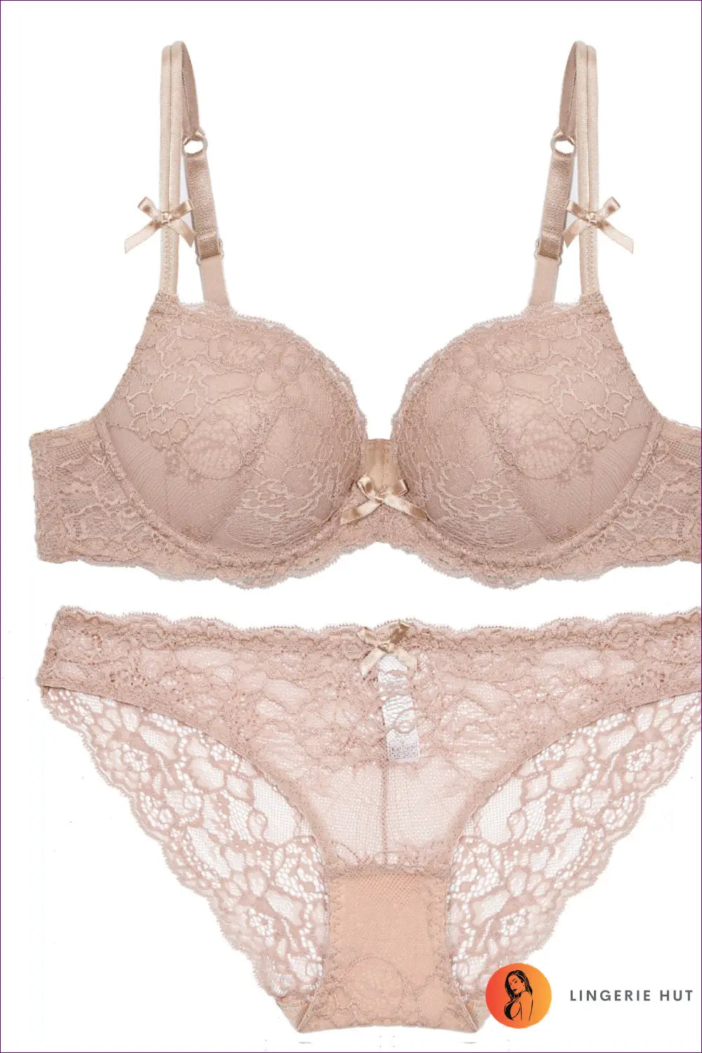 Lace Push-up Bra Set with Bow Detail - Understated Romance - 70a / Yellow - Lingerie Hut - All Season • Boudoir • Date