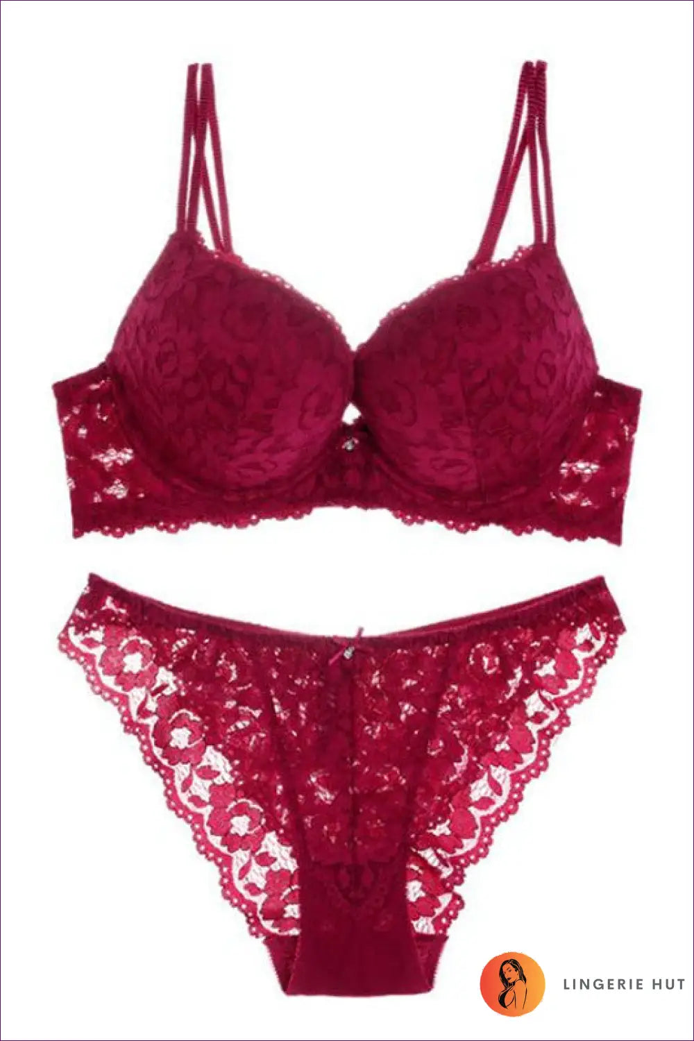 Lace Push-up Bra Set with Comfort Fit - Night-out Confidence - 70a / Burgundy - Date Night • Everyday • Floral