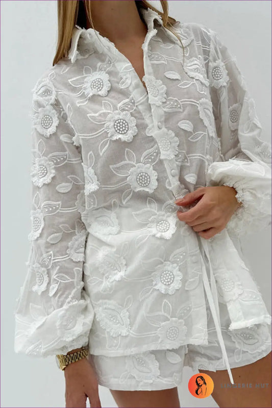 Lace Shirt & Shorts co Ord Set - Effortless Summer Glamour - Outfit Sets - Lingerie Hut - Beachwear • Floral • Honeymoon