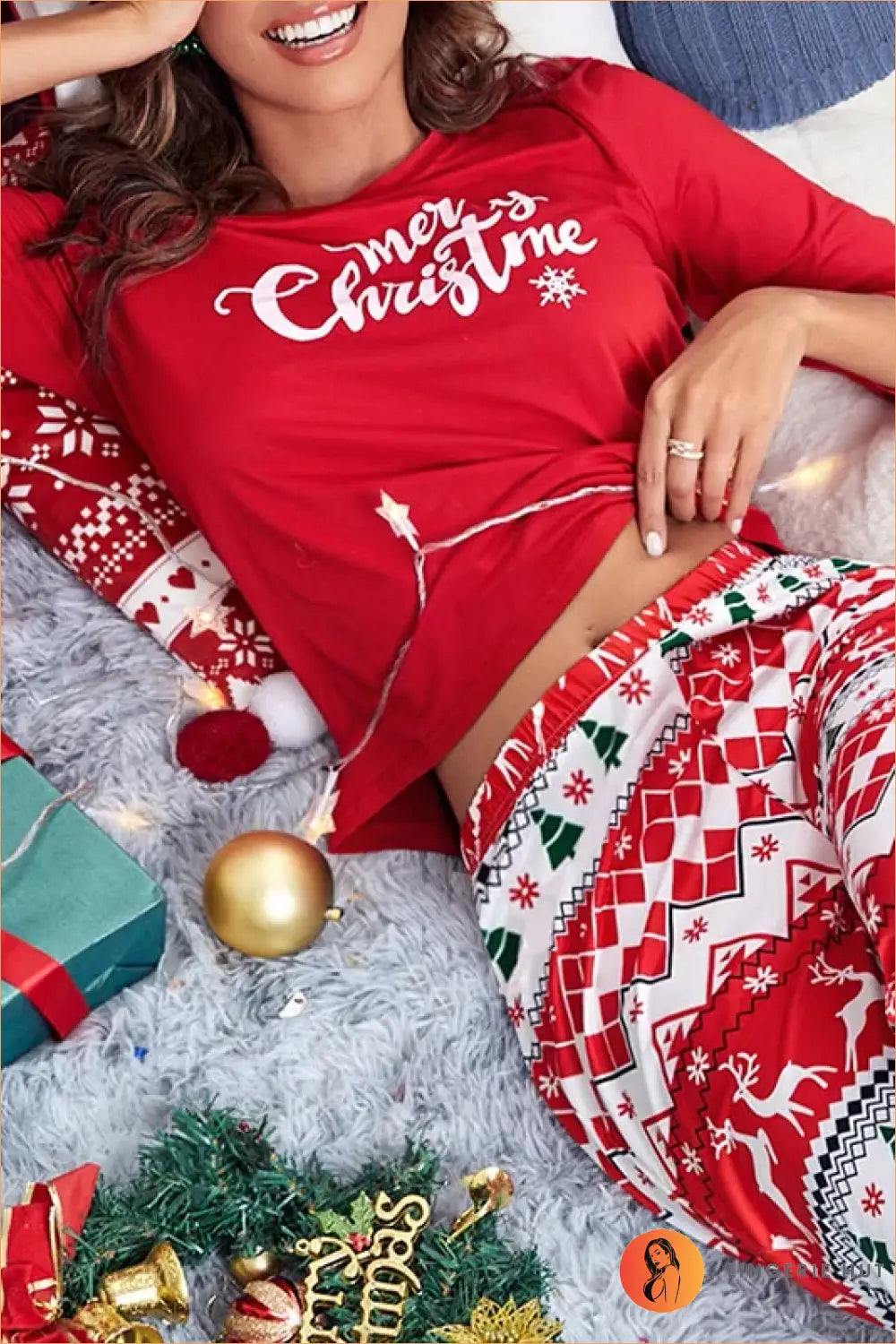 Christmas Print Pyjama Set - Everyday • Loungewear • Night in • Nightwear • Plus Size - Lingerie Hut