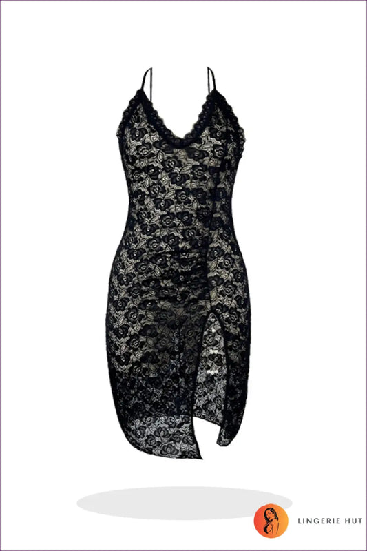 Lace Suspender Midi Nightdress with Pearl Detail - Understated Glamour - s / Black - Lingerie Hut - All Season