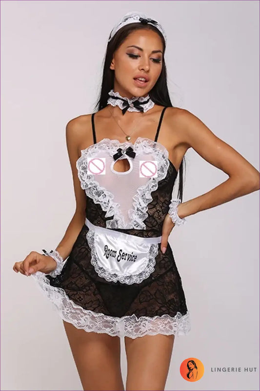 Lace Maid Costume Babydoll - Fantasy Roleplay Ready - 01 / one Size - Lingerie Hut - Backless • Boudoir • Clubwear
