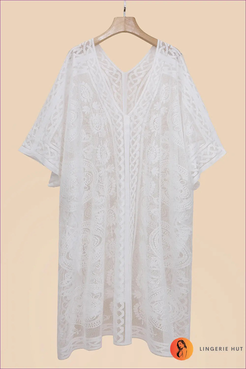 Lace Trim Beach Cover Up Blouse - Cool Boho Ease - one Size / White - Dresses - Lingerie Hut - Beachwear • Casual
