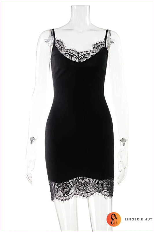 Lace Trim Bodycon Mini Dress - Effortless Summer Glamour - s / Black - Dresses - Lingerie Hut - Date Night • Everyday