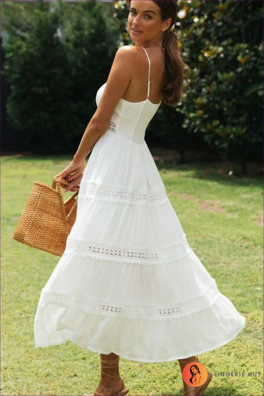 Lace Trim Midi Dress - Effortless Boho Romance - Dresses - Lingerie Hut - A-line • Casual • Everyday