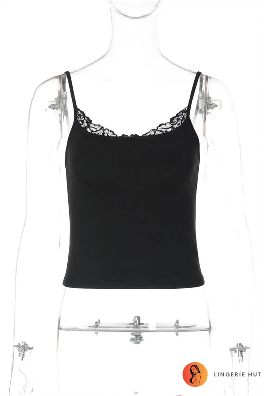 Lace Trim Crop Top - Effortless Day-to-night Style - s / Black - Lingerie Hut - All Season • Casual • Date Night