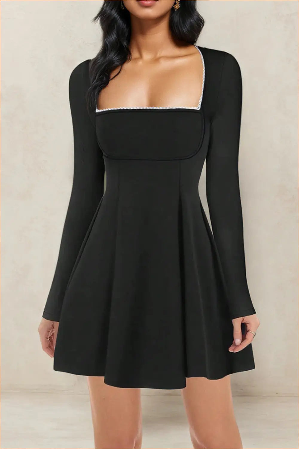 Lace Trim A-line Mini Dress - Effortless Everyday Elegance - Dresses - A-line Dress • All Season • Autumn • Casual