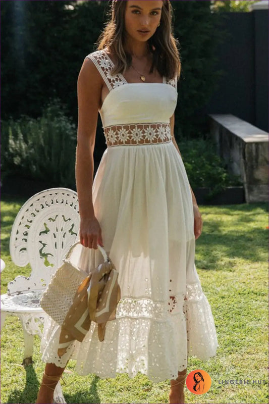 Lace Trim Maxi Dress - Garden Party Ready - Dresses - Lingerie Hut - Boho • Casual • Cotton • Floral