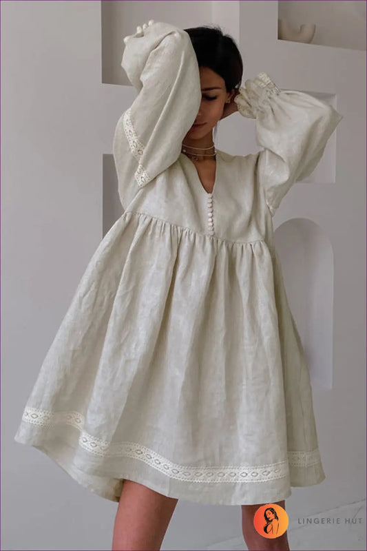 Lace Trim Mini Dress - Garden Party Ready - Dresses - Lingerie Hut - A-line • Boho • Casual • Cotton