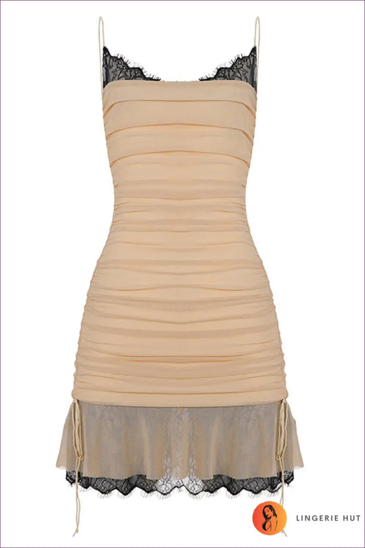 Lace Trim Ruched Slip Dress - the one They’ll Ask About - s / Yellow - Dresses - Lingerie Hut - Bodycon • Clubwear