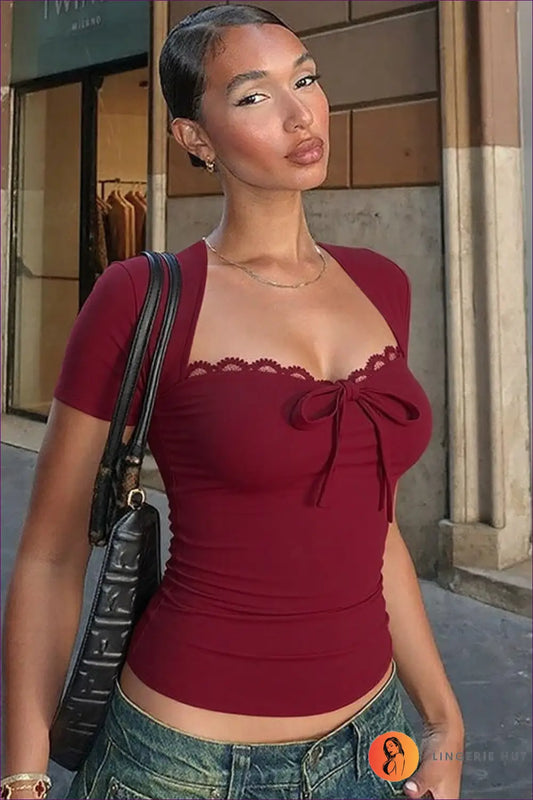 Lace Trim Square Neck Top - Sweet Everyday Style - Lingerie Hut - All Season • Casual • Crop • Date Night