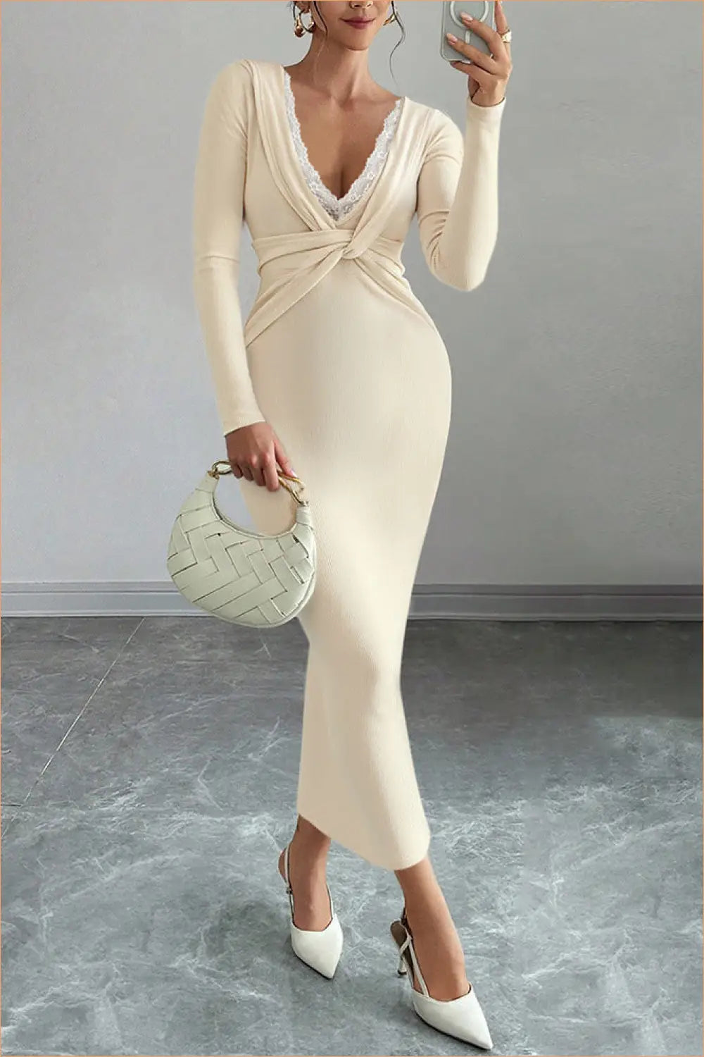 Lace Twist-front Maxi Dress - Understated Glamour - Dresses - Autumn • Bodycon • Clothing • Lingerie Hut