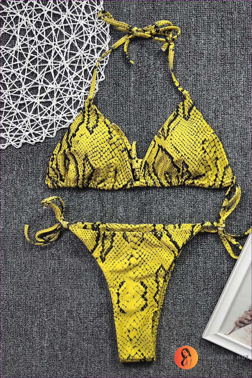 Lace-up Boho Bikini - Summer Swim Edit - s / Yellow Snake Pattern - Swimwear - Lingerie Hut - Animal • Beachwear