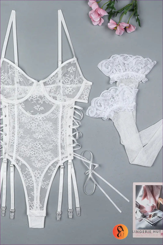 Lace-up Cut-out Bodysuit - Worth a Second Look - s / White - Lingerie Hut - All Season • Backless • Boudoir • Cutout