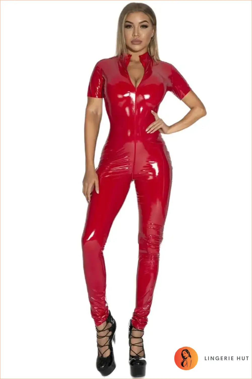 Wet Look Jumpsuit - Red / s - Clothing • Clubwear • Cutout • Glamour • Lingerie Hut