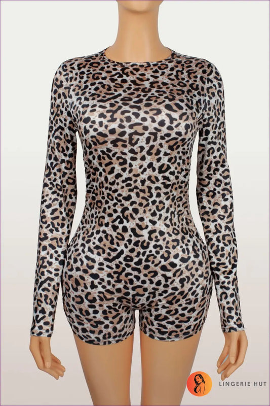 Leopard Print Romper - Night-out Energy Sorted - s / Brown - Lingerie Hut - Animal • Autumn • Bodycon • Clubwear