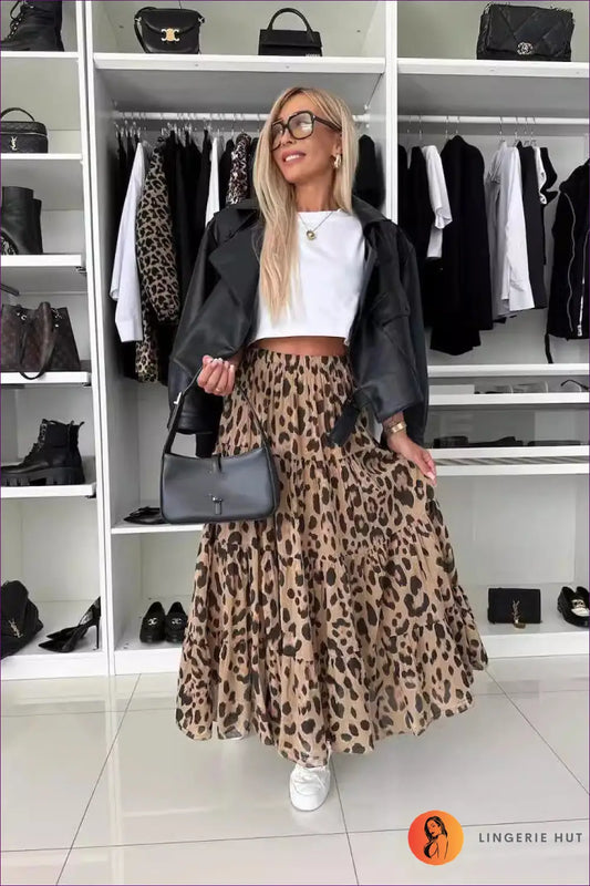 Leopard Print Maxi Skirt - Effortless Everyday Movement - Lingerie Hut - A-line • All Season • Animal • Autumn • Boho