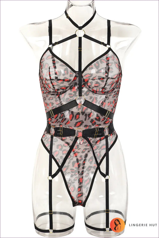 Leopard Print Mesh Bodysuit - not your Basic Lingerie - Hut - All Season • Animal • Boudoir • Cutout