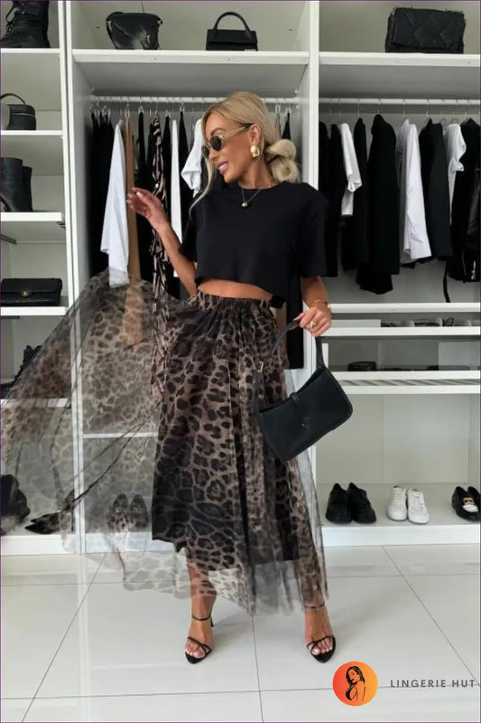 Leopard Print Maxi Skirt - Statement Layered Drama - s / Multi - Bodysuit - Lingerie Hut - All Season • Animal • Boho