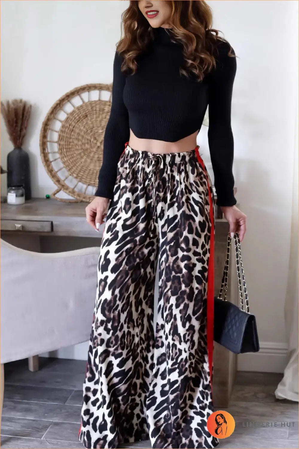 Leopard Print Wide Leg Trousers - Loungewear - All Season • Animal • Autumn • Casual • Everyday - Lingerie Hut