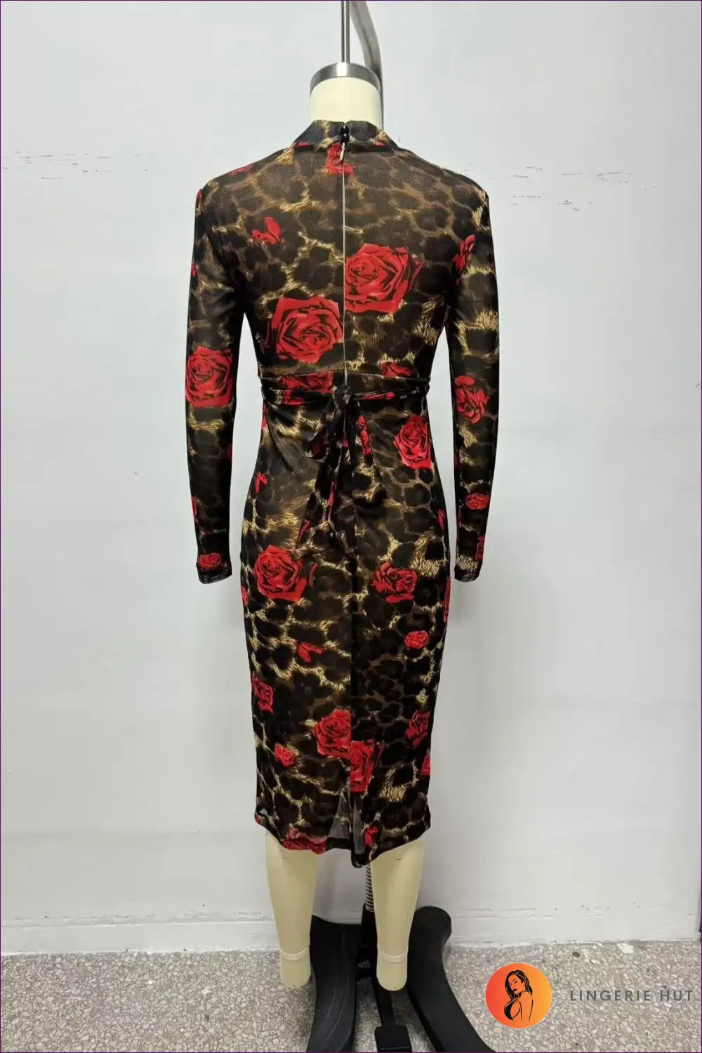 Leopard Rose Print Midi Dress - Worth a Second Look - Dresses - Lingerie Hut - All Season • Animal • Date Night