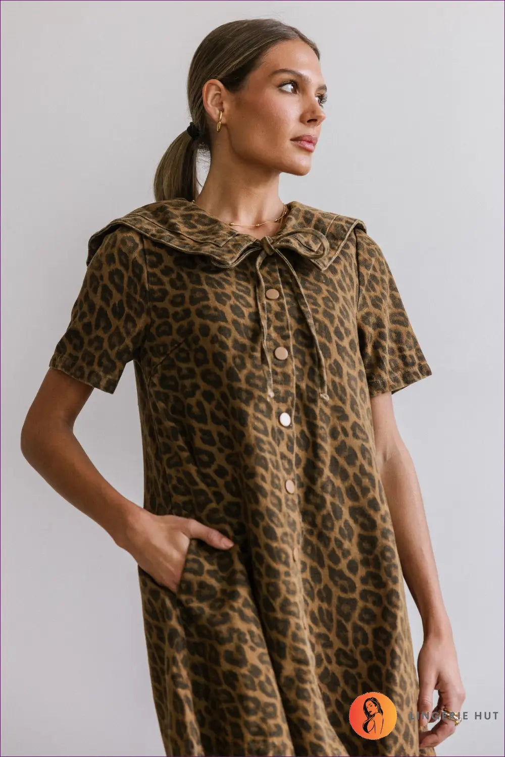 A-line Denim Animal Print Dress - Effortless Urban Cool - s / Dark Brown - Dresses - Lingerie Hut - All Season • Boho
