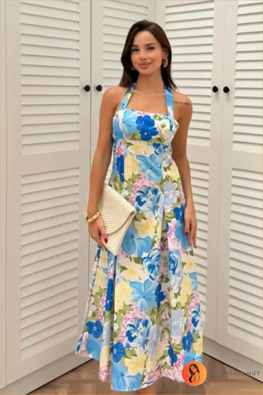 A Line Dress with Draped Detail - Effortless Grace - s / Blue - Backless • Casual • Cotton • Lingerie Hut