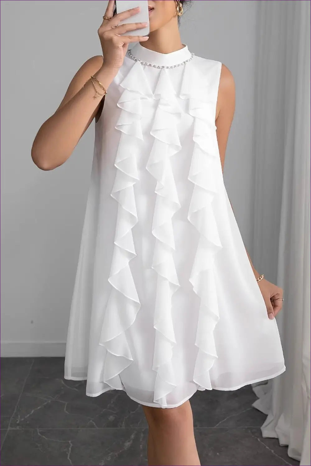 A-line Dress with Ruffles and Rhinestone Collar - Modern Muse - Dresses - Lingerie Hut - Evening Wear • Everyday