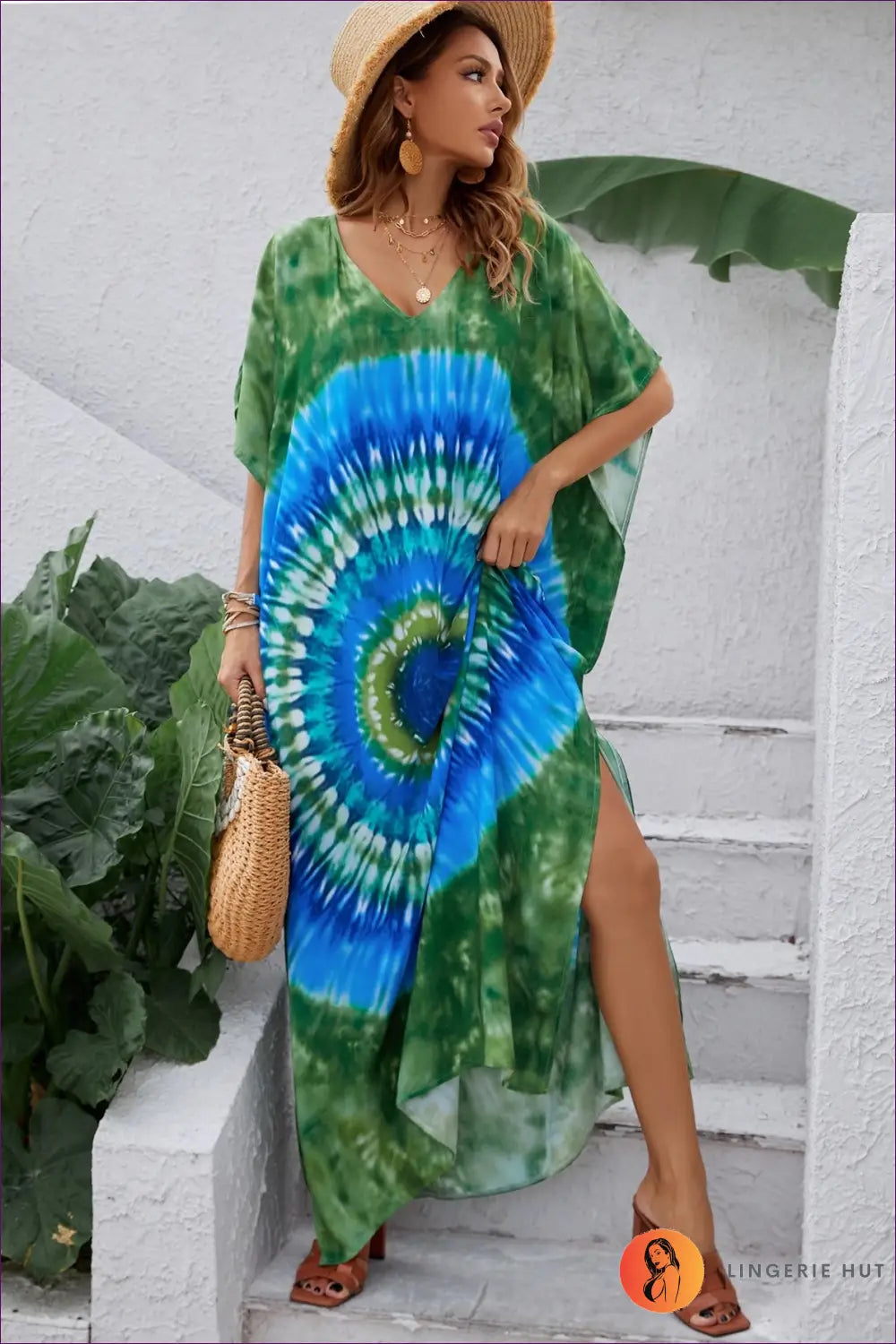 A Line Dress with Tie Dye Print - Bohemian Summer Escape - one Size / Multi-2 - Dresses - Lingerie Hut - A-line • Boho