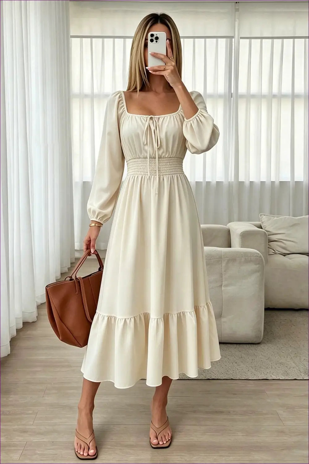A Line Dress with Tie Waist Detail - Warm Weather Poise - Casual • Cotton • Dresses • Everyday - Lingerie Hut