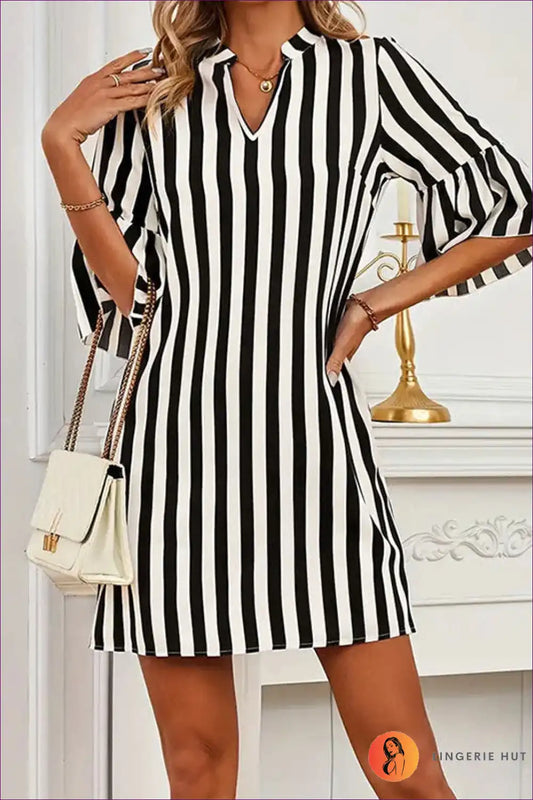 A-line Dress with Vertical Stripes - Effortless Daytime Chic for A-line, All Season, Casual, Dress, Everyday