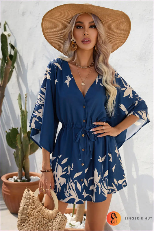 A-line Mini Dress with Boho Flair - Vacation Evenings Sorted - s / Navy Blue - Dresses - Lingerie Hut - Casual