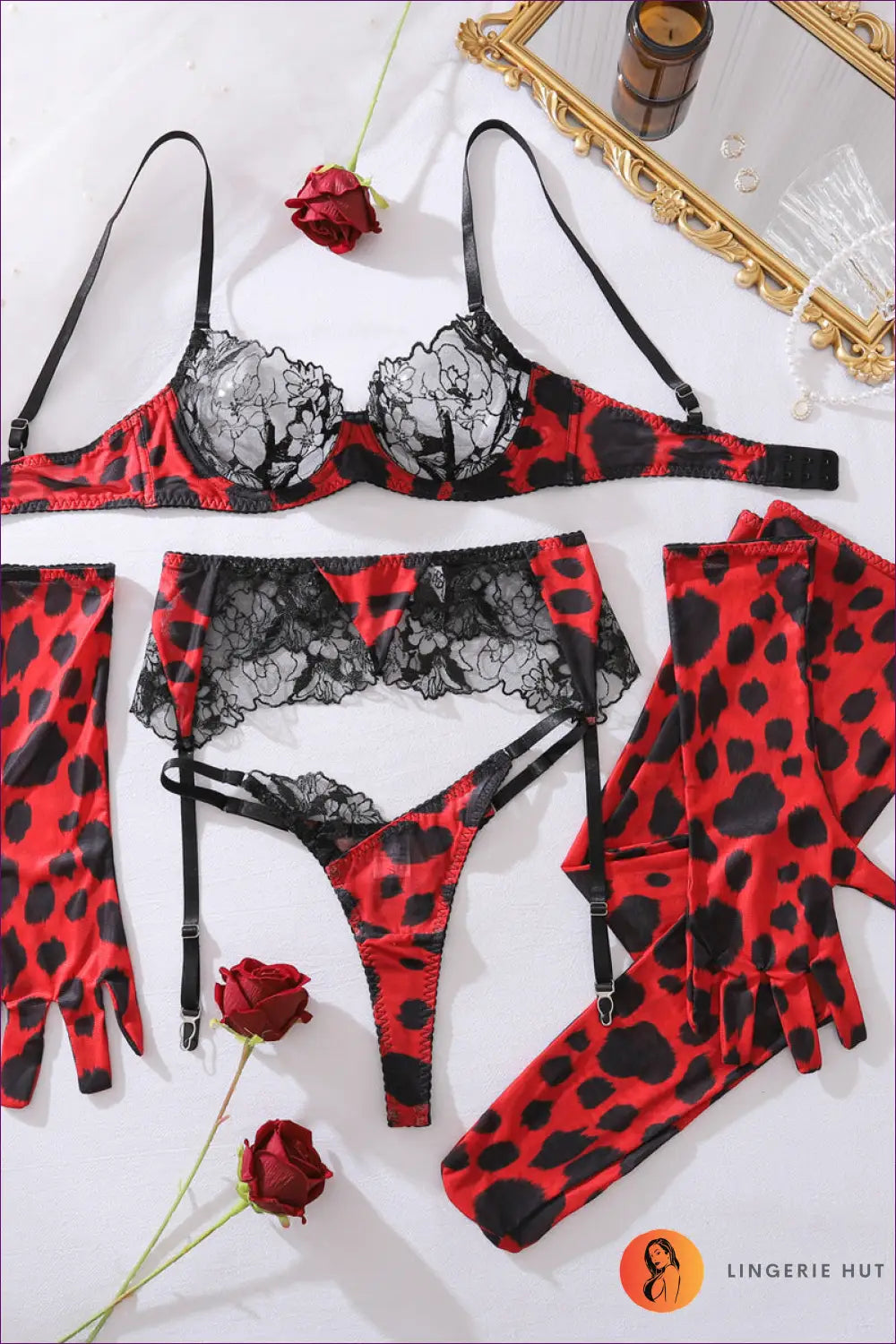 Animal Print Lingerie Set with Lace - Bold but Wearable - s / Burgundy - Bra - Hut - All Season • Boudoir • Date Night