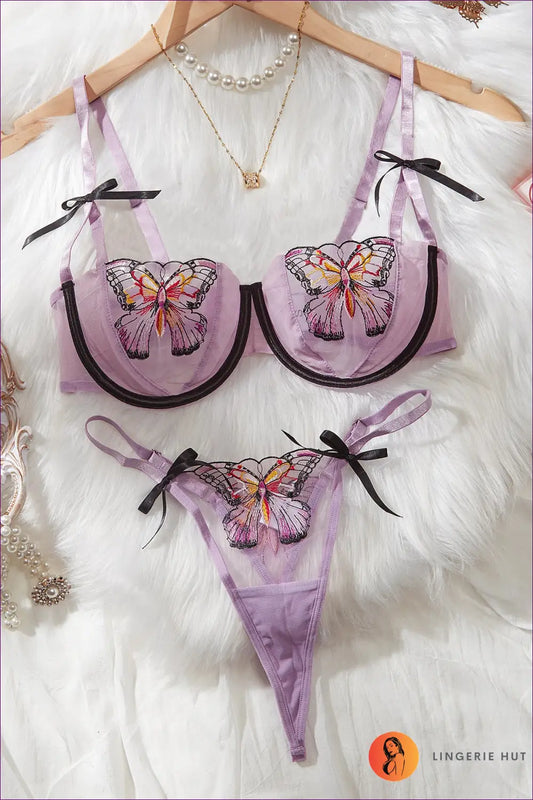 Butterfly Embroidered Lingerie Set - Playful Confidence - s / Purple - Bra - Hut - Boudoir • Cutout • Date Night