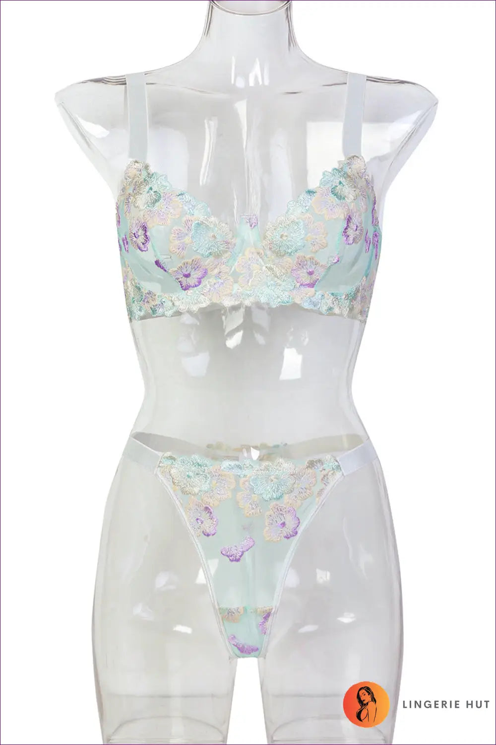 Floral Embroidery Bra Set - Romantic Mood Unlocked - s / Light Green - Lingerie Hut - All Season • Boudoir • Everyday