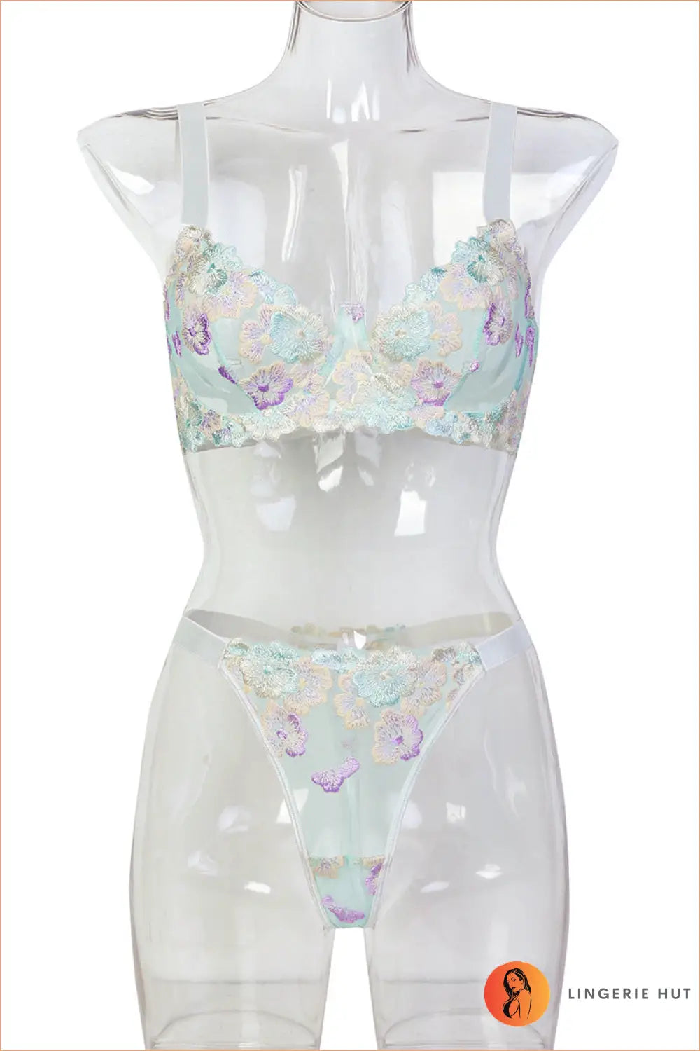 Floral Embroidery Bra Set - s / Light Green - Everyday • Glamour • Lace - Lingerie Hut