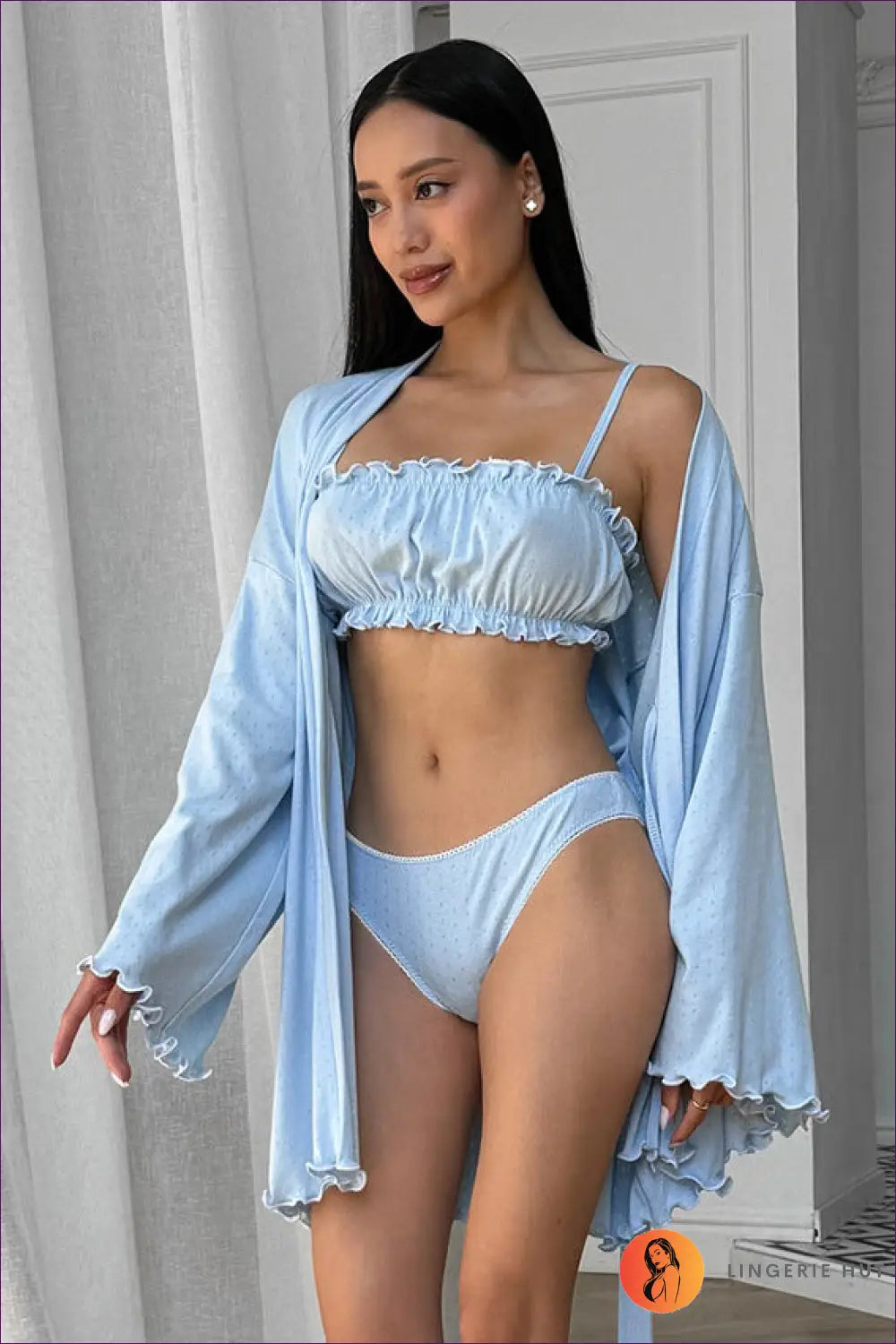 Pyjama with Robe Set - the Honeymoon Edit - s / Blue - Lingerie Hut - All Season • Boho • Boudoir • Bridal • Chiffon